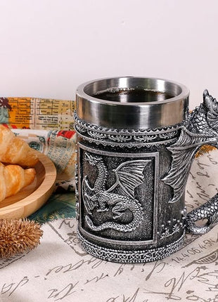 alikiki Dungeons and Dragons Coffee Mug Large - GOT D&D Gaming Beer Mugs Gifts for Men - 21oz Stainless Steel Drinking Tankard Coffee Cup Dragon Gift for Lovers Collector Party Decoration