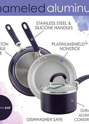 Rachael Ray Create Delicious Nonstick Cookware Pots and Pans Set, 13 Piece, Purple Shimmer