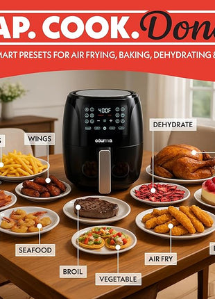 Gourmia Air Fryer Oven Digital Display 4 Quart Large AirFryer Cooker 12 1-Touch Cooking Presets, Black and Stainless Steel Accents Fry Force GAF486