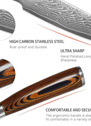 Damascus Paring Knife 3.5" - Professional 67-Layer VG10 Steel, Ultra Sharp 12° Edge Kitchen Utility Knife with Pakkawood Handle & Gift Box for Peeling, Slicing, Garnishing, Fruit Vegetable Prep