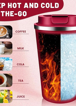 Insulated Coffee Tumblers with Flip Lid 12oz / 17oz, Stainless Steel Travel Coffee Mug Leak Proof, Vacuum Insulated Reusable Cup, Keeps Cold and Hot for Tea