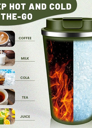 Insulated Coffee Tumblers with Flip Lid 12oz / 17oz, Stainless Steel Travel Coffee Mug Leak Proof, Vacuum Insulated Coffee Mug Reusable Cup, Keeps Cold and Hot for Coffee Tea