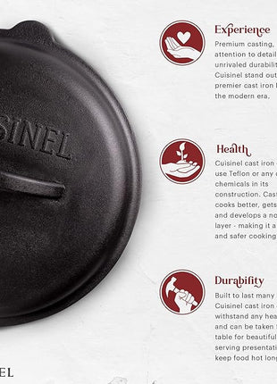 Cuisinel Cast Iron Lid - Fits 8"-Inch / 20.32cm Lodge Skillet, Frying Pans or Braiser + Silicone Handle Holder + Care Guide - Pre-Seasoned Replacement Cover - Indoor/Outdoor, Oven, Open Fire, BBQ Safe