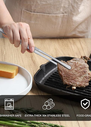 HOTEC Kitchen Tweezers Tongs Stainless Steel Professional Chef Tweezers, Set of 3-6.3", 10" and 12inch Food Tongs for Cooking, Repairing, Dessert, BBQ, Meat, Pasta