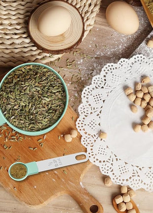 Measuring Cups and Spoons Set, Stackable Cups and Spoons, 10 Pieces Nesting Measure Cups with Stainless Steel Handle, Kitchen Gadgets for Cooking & Baking, Lake Green