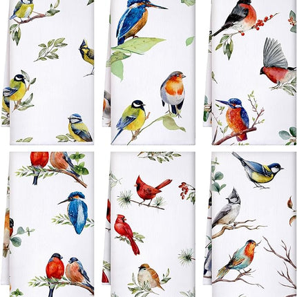 Set of 6 Birds Kitchen Towels Hummingbird Tea Towels Absorbent Dish Towels Birds on Branch 24 x 16 Inches Kitchen Gifts Cardinal Hand Towels Bird Lover Gifts for Farmhouse Kitchen Bathroom Decorations