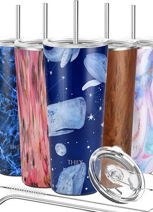 THILY Stainless Steel Vacuum Insulated Tumbler 26 oz Triple-Insulated Travel Mug with Splash-Proof Lid, Reusable, for Iced Water and Hot Beverage, Fantasy Whale