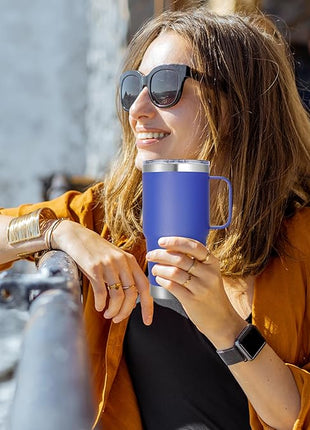 20 oz Stainless Steel Tumbler with Handle Bulk Metal Insulated Tumblers Travel Coffee Mug with Handle Double Wall Tumbler Cup with Lid and Straw, Blue 6 Pack