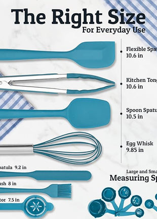 Priority Chef Stainless Steel Mixing Bowls with Lids Set - Premium 30Pcs with 6pc Metal Bowl Set for Kitchen, 3 Graters, Airtight Lids, Non-Slip Bases & Silicone Utensils, Turquoise