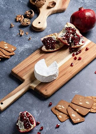Villa Acacia Wooden Cutting Board - 17 x 7 Inch Wood Board Serving Tray for Bread and Cheese with Handle - Decorative Charcuterie Boards for New Home, Wedding Gift
