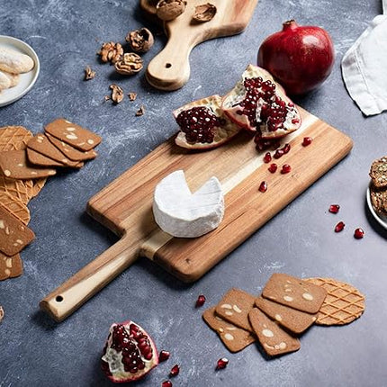 Villa Acacia Wooden Cutting Board - 17 x 7 Inch Wood Board Serving Tray for Bread and Cheese with Handle - Decorative Charcuterie Boards for New Home, Wedding Gift