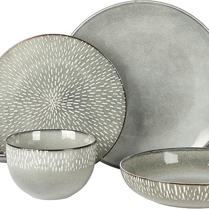 Gibson Elite Matisse 16-Piece Double Bowl Dinnerware Set, Service for 4 – Green Stoneware Plates and Bowls