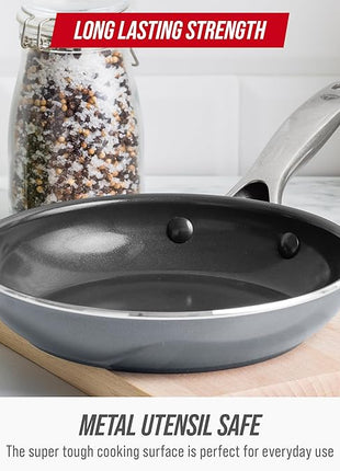 Blue Diamond Frying Pan 8” Skillet, Diamond Infused Healthy Ceramic Nonstick, PFAS and PFOA-Free, Dishwasher and Oven Safe, Even Heating, Metal Utensil Safe, Warp Control Base, Grey