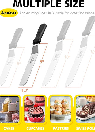 Anaeat Icing Spatula, Professional Cake Angled Offset Spatula with 8" Stainless Steel Blade - Thickened Frosting Knife with Durable Plastic Handle for Cake Decorating, Pastry & Baking