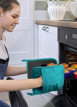 Cotton and Neoprene Oven Pads Pot Holders with Pocket 8"x8.5" Dual-Function Hot Pad Set for Finger Hand Wrist Protection Heat Resistant to 428°F Teal