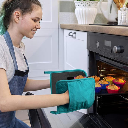 Cotton and Neoprene Oven Pads Pot Holders with Pocket 8"x8.5" Dual-Function Hot Pad Set for Finger Hand Wrist Protection Heat Resistant to 428°F Teal