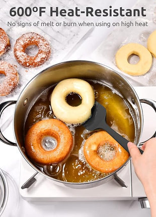 Heat Resistant Silicone Spatula Set: U-Taste 600ºF High Temp Seamless Food Grade Utensil, Flexible Rubber Silicon Kitchen Cooking Mixing Baking Scraper for Nonstick Cookware Set of 4 (Black)