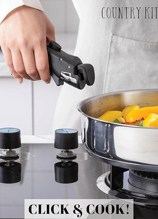 Country Kitchen Cookware Set with Removable Handle, Oven & RV Safe Pots and Pans Set, Stainless Steel, Original