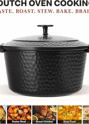 Gotham Steel Hammered 5 Qt Lightweight Dutch Oven Pot with Lid & Holders, Ceramic Non Toxic, Oven Safe & Even Heat Retaining Dutch Oven for Bread Baking Sourdough, Soup, 70% Lighter than Cast Iron