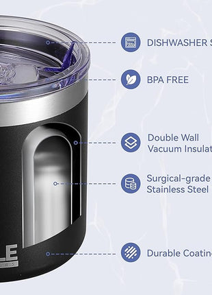 HASLE OUTFITTERS 10oz Insulated Tumblers with Lid and Straw,Stainless Steel Tumbler Travel Coffee Mug,Double Wall Reusable Tumbler Cup for Iced and Hot Drinks(Black,12 Pack)