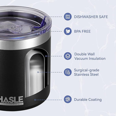 HASLE OUTFITTERS 10oz Insulated Tumblers with Lid and Straw,Stainless Steel Tumbler Travel Coffee Mug,Double Wall Reusable Tumbler Cup for Iced and Hot Drinks(Black,12 Pack)