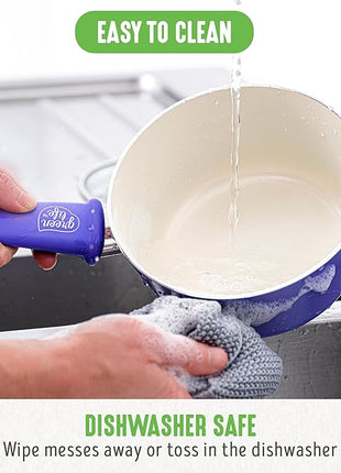 GreenLife 16 Piece Nonstick Cookware Set, Soft Grip Non-Toxic PFAS-Free Ceramic Pots & Pans, Dishwasher & Oven Safe, Frying, Sauce, Utensils, Glass Lids, Stay-Cool Handles, Wobble Free, Periwinkle