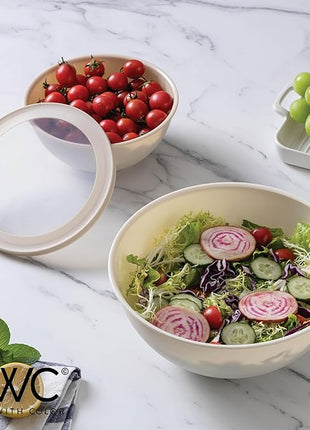 COOK WITH COLOR Mixing Bowls with TPR Lids - 12 Piece Plastic Nesting Bowls Set includes 6 Prep Bowls and 6 Lids, Microwave Safe (Brown)