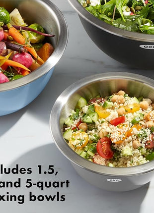 OXO Good Grips 3-Piece Stainless Steel Mixing Bowl Set - Blue/Gray