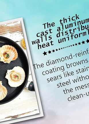 Swiss Diamond Frying Pans Nonstick with Lid, Features Stainless Steel Handle, Nonstick Diamond Coated Aluminum Skillets and Oven Safe Frying Pans with Lids, Cover Included, 12.5 Inch