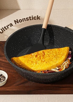 13 Pcs Pots and Pans Set, Nonstick Cookware Sets Black Granite Induction Cookware, Non-toxic Healthy Non stick Kitchen Cooking Set with Frying Pans Set, Saucepans (PFAS/PFOA/PFOS Free)