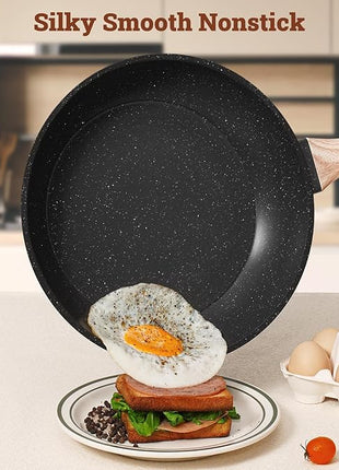 17 Pcs Pots and Pans Set Non Stick Kitchen Cookware Sets Nonstick Induction Cookware Non-toxic Black Granite Cooking Tools with Stay-Cool Handles, Pot Protectors (PFOS/PFOA Free)