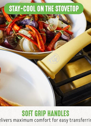GreenLife Soft Grip Healthy Ceramic Nonstick, 12" Frying Pan Skillet with Lid, PFAS-Free, Dishwasher Safe, Yellow