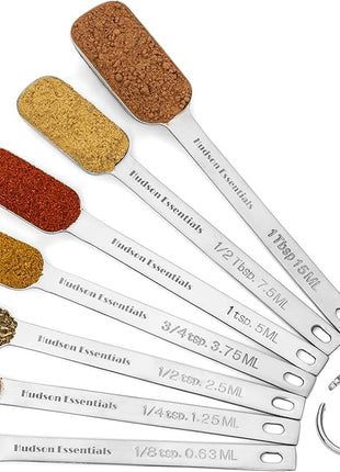 Hudson Essentials Stainless Steel Measuring Spoons Set for Dry or Liquid - Fits in Spice Jars - Set of 7