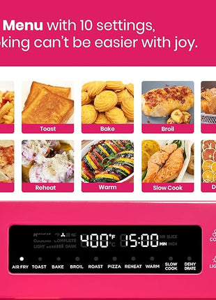 VAL CUCINA Limited Edition Happy Pink Infrared Heating Air Fryer Toaster Oven, Extra Large Countertop Convection Oven 10-in-1 Combo, 6-Slice Toast, Enamel Baking Pan Easy Clean with Recipe Book