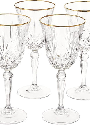 Lorren Home Trends Siena Collection Crystal Red Wine Glass with Gold Band Design, Set of 4, 7.5 fluid ounces