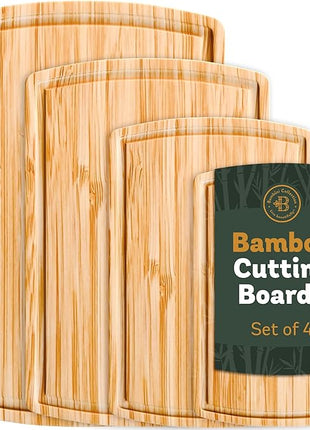 Wood Cutting Boards for Kitchen - Bamboo Cutting Board Gift Set with Deep Juice Groove & Side Handles - Chopping Board Butcher Block for Meat, Vegetables, Charcuterie, Cheese, Serving, or Meal Prep