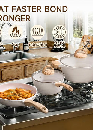 JEETEE 23pcs Pots and Pans Set Non Stick, White Cookware Sets for Kitchen, w/Frying Pans, Saucepans, Sauté & Griddle & Crepe Pan, Induction Cooking Pots (PFOA/PFAS Free)