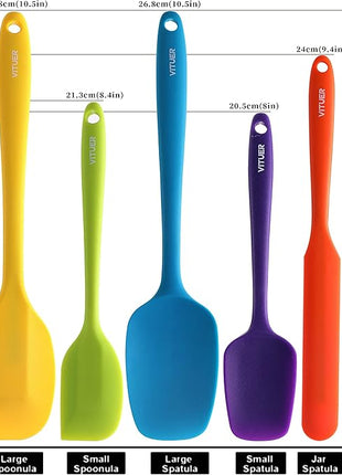 5PCS Silicone Rubber Spatula Set, VITUER Food Grade BPA-Free Spatulas for kitchen Use, Heat Resistant Spatula for Cooking & Baking, Dishwasher Safe