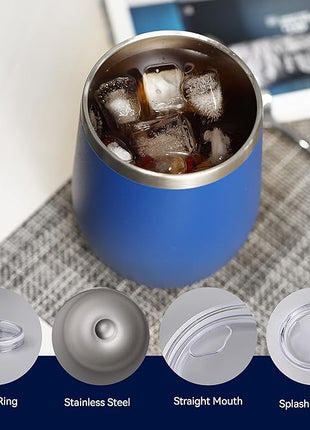 DOMICARE Stainless Steel Wine Tumbler Bulk with Lid, Personalized Insulated Tumblers Set, 12oz Travel Coffee Cups Pack of 8, Dark Blue