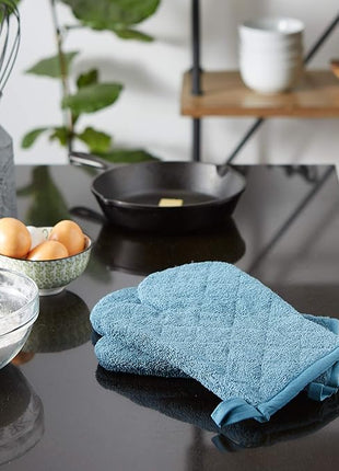 DII Basic Terry Collection 100% Cotton Quilted, Oven Mitt, Storm Blue, 2 Piece