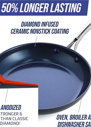 Blue Diamond Cookware Hard Anodized Ceramic Nonstick, 10" Frying Pan Skillet, PFAS-Free, Dishwasher Safe, Oven Safe, Grey