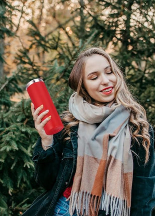 VEGOND 20 oz Stainless Steel Skinny Tumbler with Lids and Straws, 20oz Vacuum Insulated Slim Tumbler Cup, Double Wall Travel Tumblers Bulk for Cold Hot Drinks, Red 12 Pack