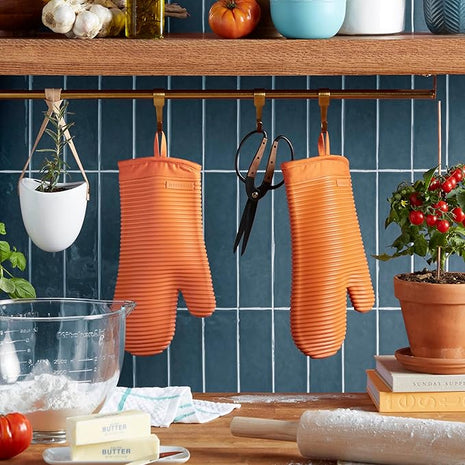 KITCHENAID Ribbed Soft Silicone Oven Mitt 2-Pack Set, 7.5"x13", Honey