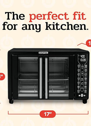 Gourmia Toaster Oven Air Fryer Combo 17 cooking presets 1700W french door digital air fryer oven 24L capacity accessories, convection rack, baking pan tray recipe book GTF7460,Large,Black