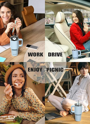 30 oz Tumbler with Handle,Tumbler with Lid and Straw,Double Wall Insulated Cup Stainless Steel Travel Mug(Cold for 34 Hours),Water Bottle for Iced Tea,Coffee,Cold Beverages(Blue)