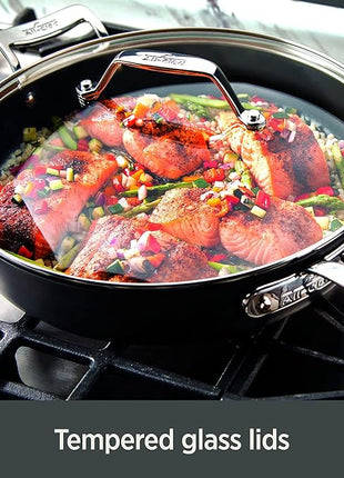 All-Clad Essentials Hard Anodized Nonstick Sauce Pan Set 4 Piece, 8, 10.25 Inch, 4 Quart Oven Broiler Safe 500F Pots and Pans, Cookware Black