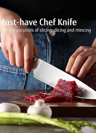 hecef Silver Kitchen knife set of 3, Satin Finish Blade with Hollow Handle, includes 8" Chef, 5" Utility and 3.5" paring knife