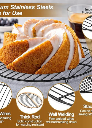 P&P CHEF Round Cooling Rack Set, Round Wire Racks for Cooking Baking, Fit Air Fryer & Oven, Stainless Steel Core with Nonstick Coatings, Black, 6 PCS - 7.5 & 9 & 10.5 Inch