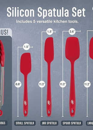 Kaluns Silicone Spatula Set, 4 Rubber Spatulas 600°F Heat Resistant, Nonstick Seamless Design with Stainless Steel Core, Dishwasher Safe, BPA free, Bonus Tongs Included