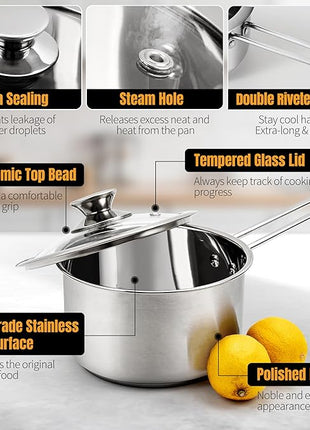 Aufranc Stainless Steel pots and pans set, 6 Piece Nonstick Kitchen Induction Cookware Set,Works with Induction/Electric and Gas Cooktops, Nonstick, Dishwasher